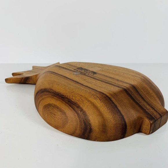 Monkey Pod Hand Craved Wooden Pineapple Shaped Tiki Serving Tray 2 Section - Picture 7 of 11